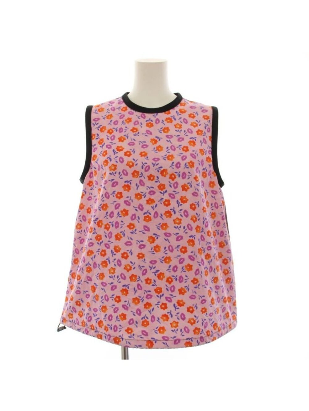 Prada Shirt Blouse Sleeveless Floral Pattern Silk Pink Black 44